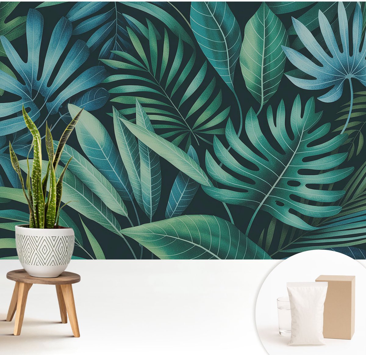 Wallfluent Fotobehang - Groente Vliesbehang - 208x146 cm - Tropische Bladeren Fotobehang Vlies - Hal behang Bloemen En Planten - Muurschildering - Woonkamer behang