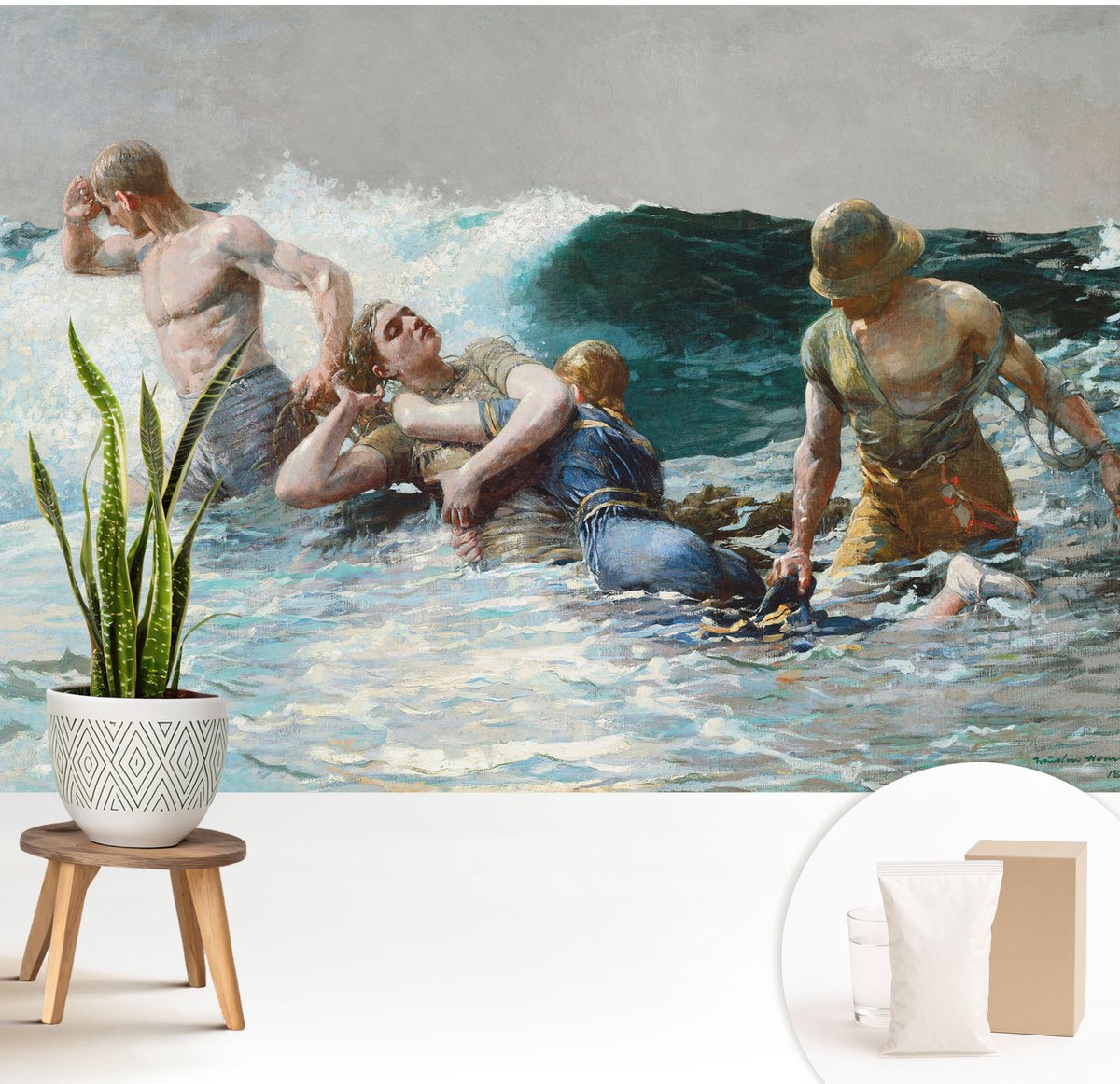 Wallfluent Fotobehang - Zwart Vliesbehang - 208x146 cm - Zeegevechten Fotobehang Vlies - Hal behang Mensen - Muurschildering - Woonkamer behang