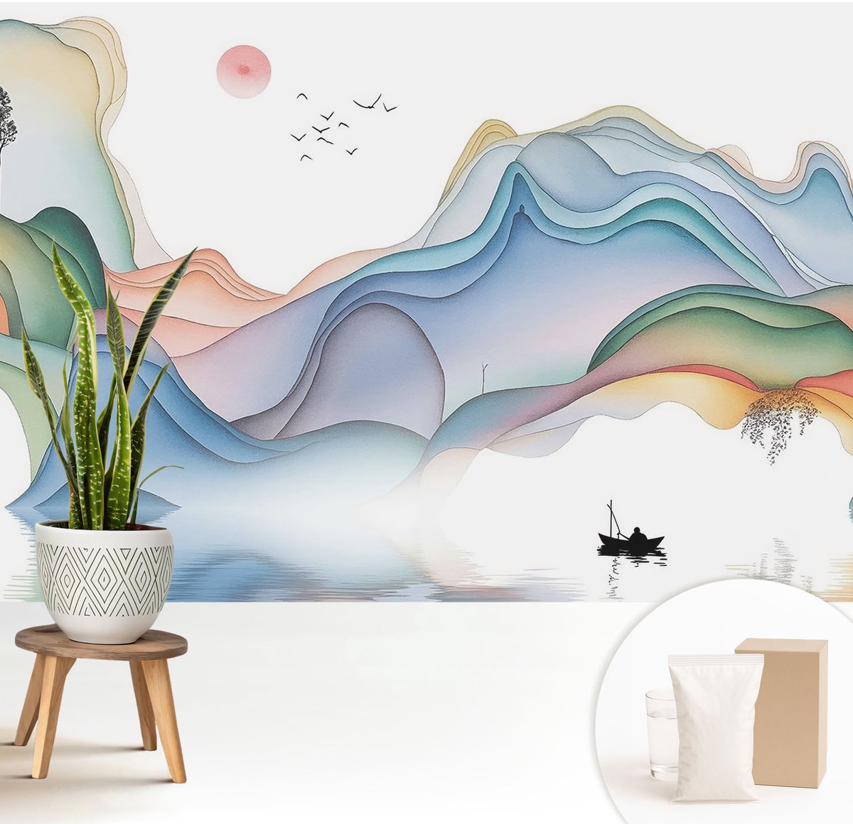 Wallfluent Fotobehang - Blauw Vliesbehang - 208x146 cm - Droomlandschap Muurschildering - Slaapkamer behang Landschappen - Fotobehang Vlies - Slaapkamer behang