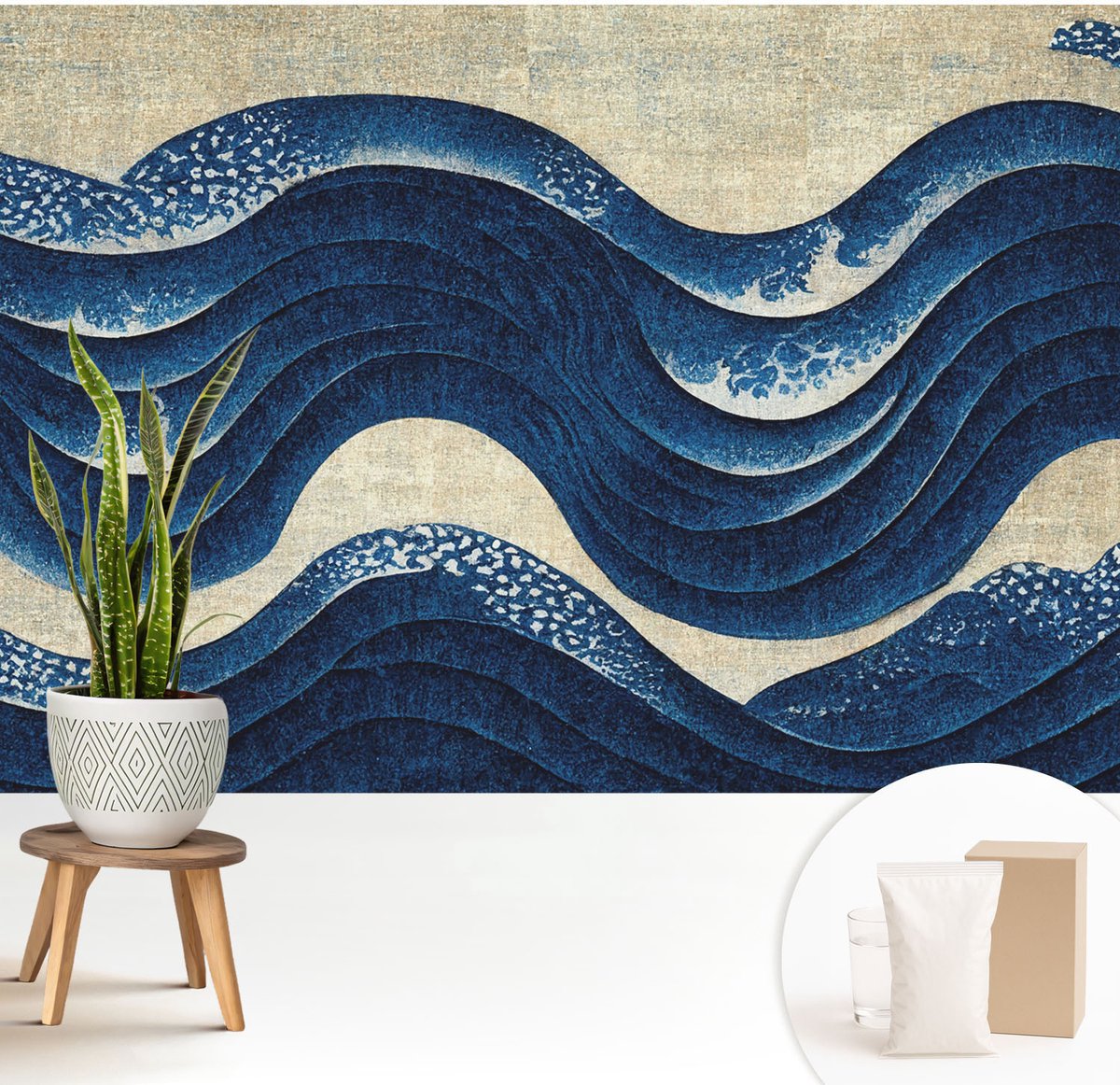 Wallfluent Fotobehang - Marine Vliesbehang - 208x146 cm - Oceanische Vormen Fotobehang Vlies - Woonkamer behang Abstractie - Muurschildering - Woonkamer behang