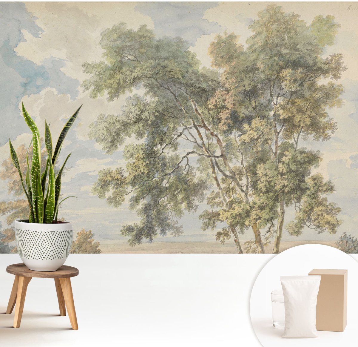 Wallfluent Fotobehang - Groente Vliesbehang - 208x146 cm - Romantische Natuur Fotobehang Vlies - Woonkamer behang Landschappen - Muurschildering - Hal behang