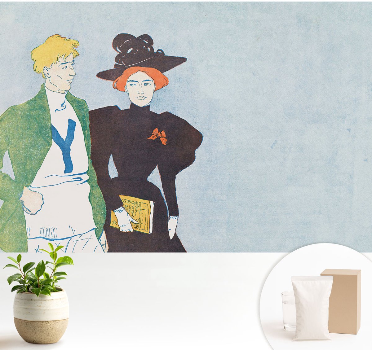 Wallfluent Fotobehang - Grijs Vliesbehang - 104x70 cm - Retro Stijl Fotobehang Vlies - Hal behang Mensen - Muurschildering - Woonkamer behang