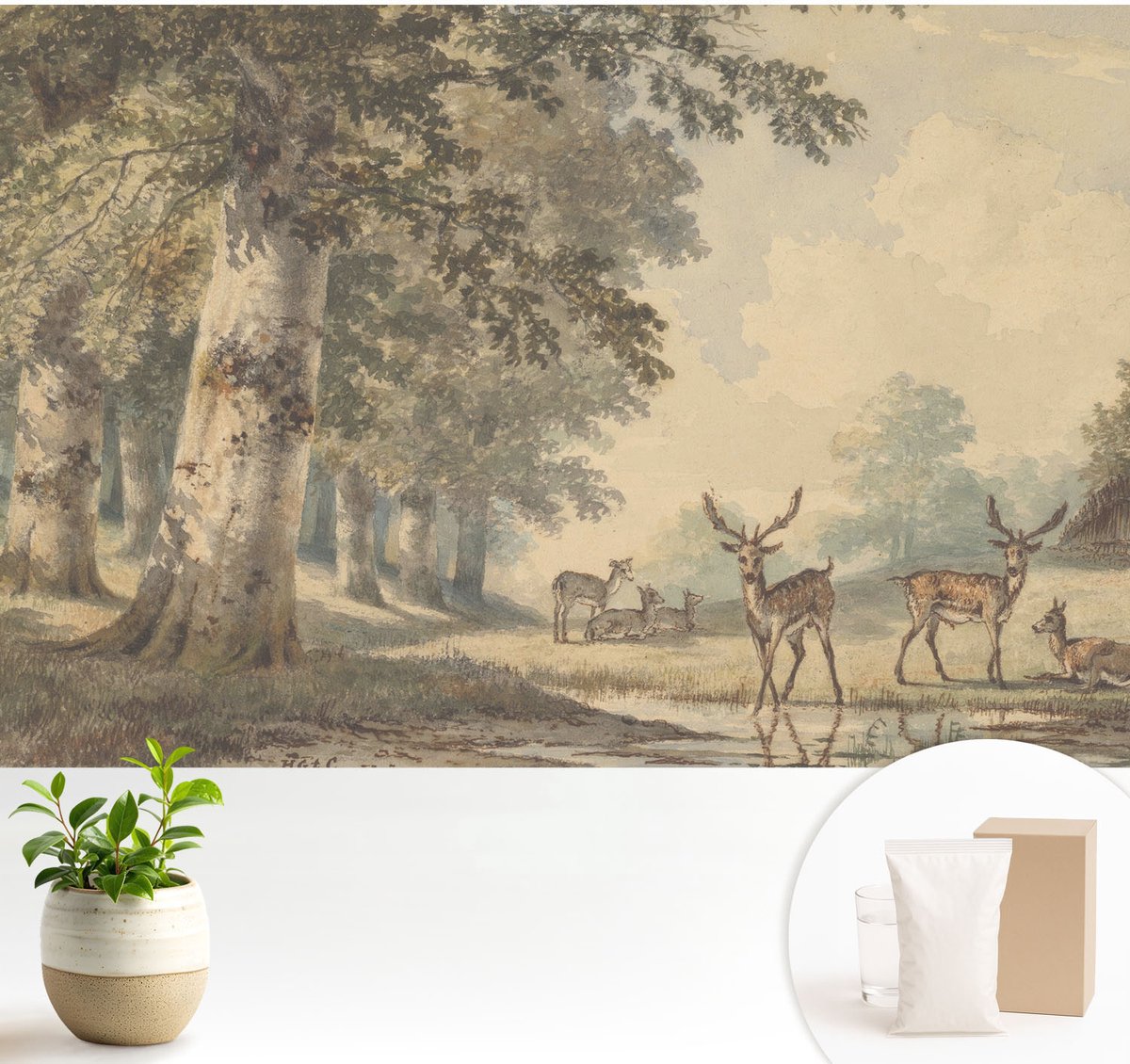 Wallfluent Fotobehang - Beige Vliesbehang - 104x70 cm - Bosvrede Muurschildering - Gang behang Landschappen - Fotobehang Vlies - Slaapkamer behang
