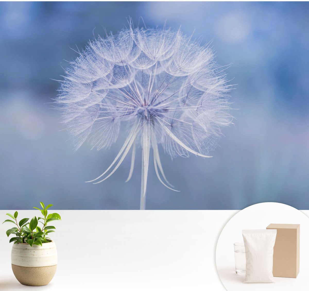 Wallfluent Fotobehang - Blauw Vliesbehang - 104x70 cm - Blauwe Delicatesse Muurschildering - Gang behang Bloemen En Planten - Fotobehang Vlies - Slaapkamer behang