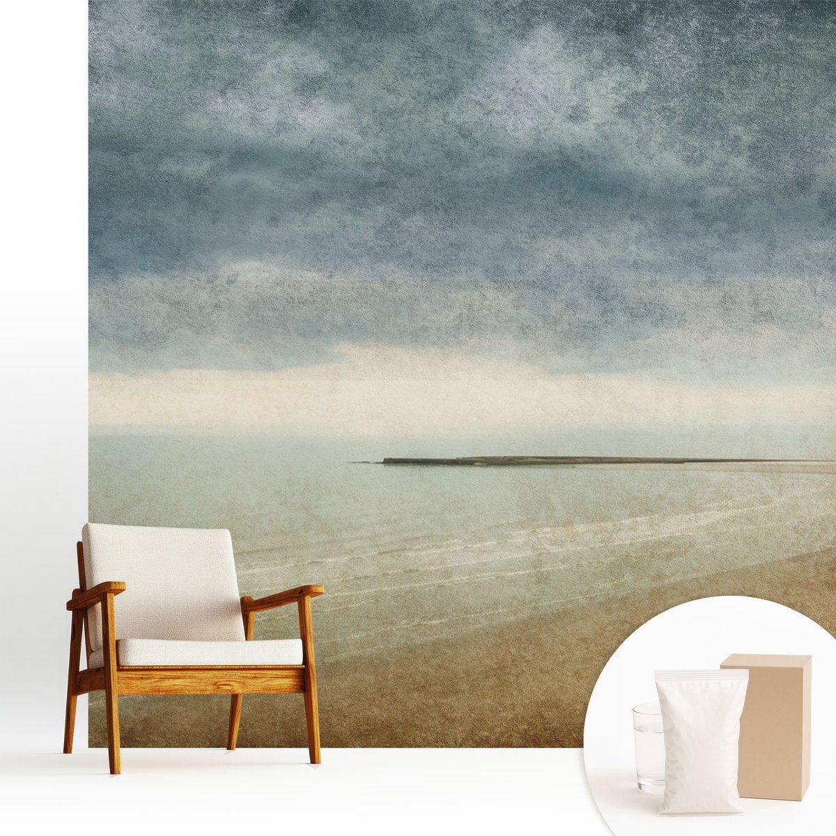 Wallfluent Fotobehang - Grijs Vliesbehang - 250x250 cm - Nostalgisch Landschap Fotobehang Vlies - Woonkamer behang Landschappen - Muurschildering - Woonkamer behang