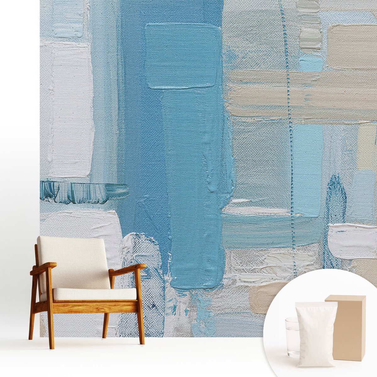 Wallfluent Fotobehang - Blauw Vliesbehang - 250x250 cm - Moderne Harmonie Fotobehang Vlies - Woonkamer behang Abstractie - Muurschildering - Woonkamer behang
