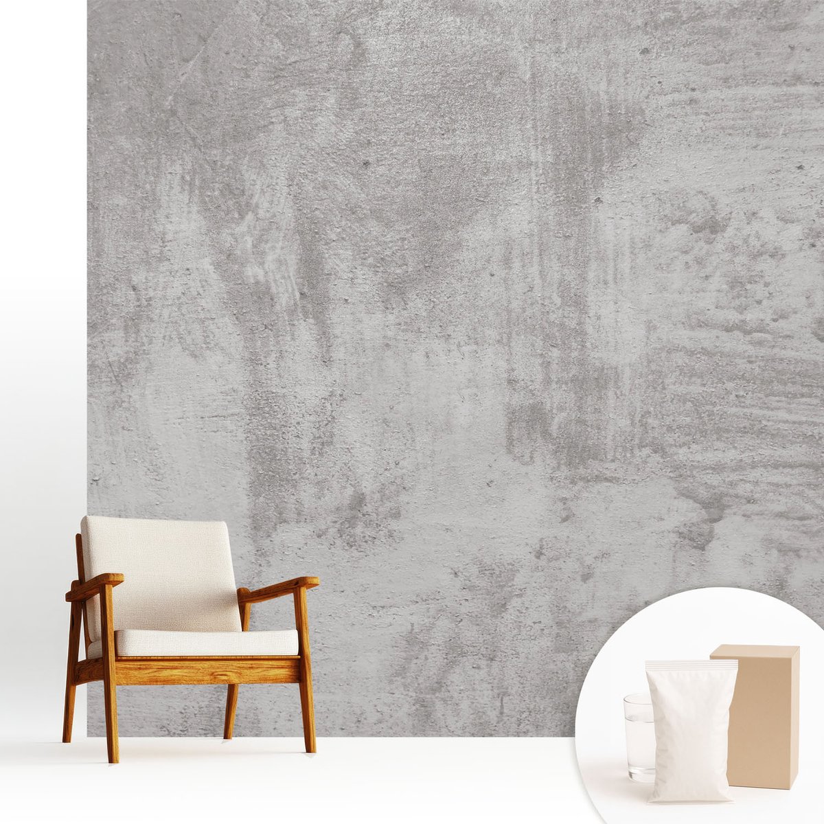 Wallfluent Fotobehang - Grijs Vliesbehang - 250x250 cm - Ruw Beton Fotobehang Vlies - Hal behang Texturen - Muurschildering - Woonkamer behang
