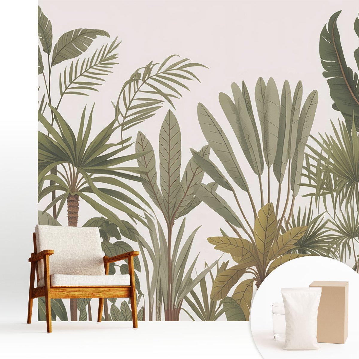 Wallfluent Fotobehang - Groente Vliesbehang - 250x250 cm - Exotische Bladeren Fotobehang Vlies - Woonkamer behang Bloemen En Planten - Muurschildering - Hal behang