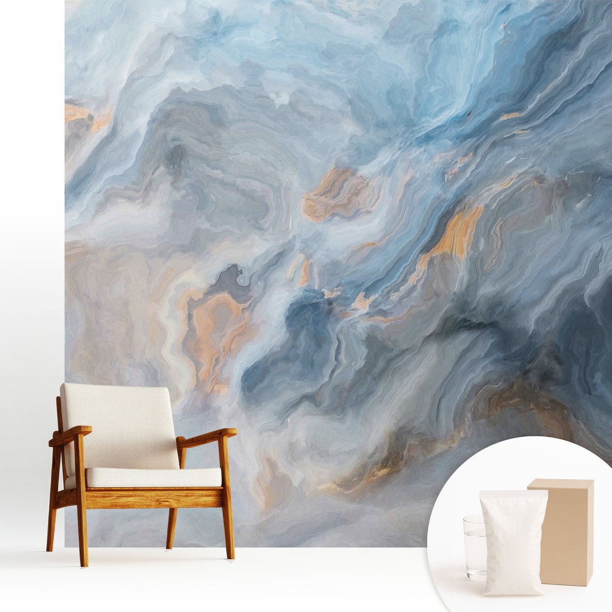 Wallfluent Fotobehang - Blauw Vliesbehang - 250x250 cm - Kleurrijke Abstracties Fotobehang Vlies - Woonkamer behang Abstractie - Muurschildering - Woonkamer behang