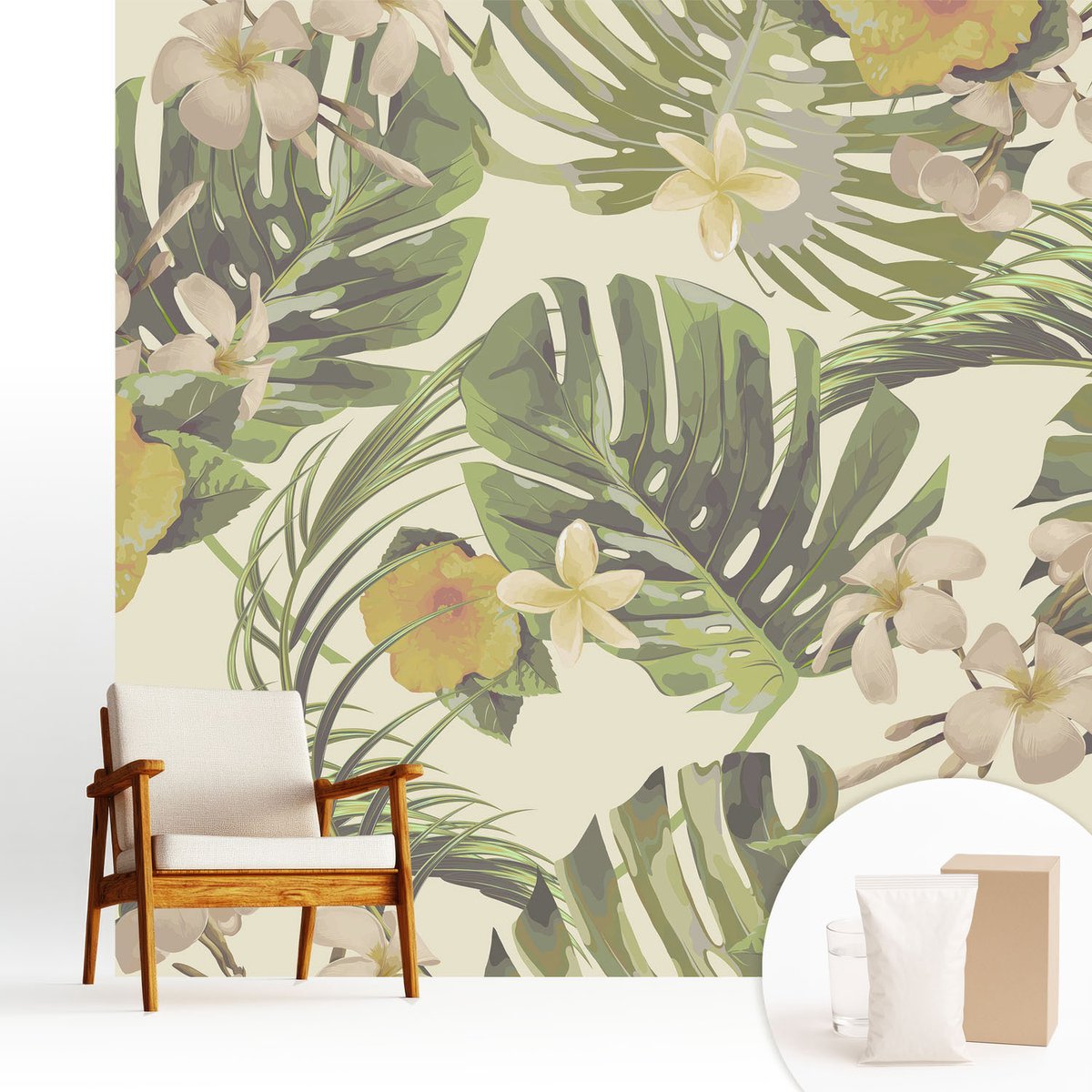 Wallfluent Fotobehang - Groente Vliesbehang - 250x250 cm - Exotische Flora Fotobehang Vlies - Woonkamer behang Bloemen En Planten - Muurschildering - Woonkamer behang