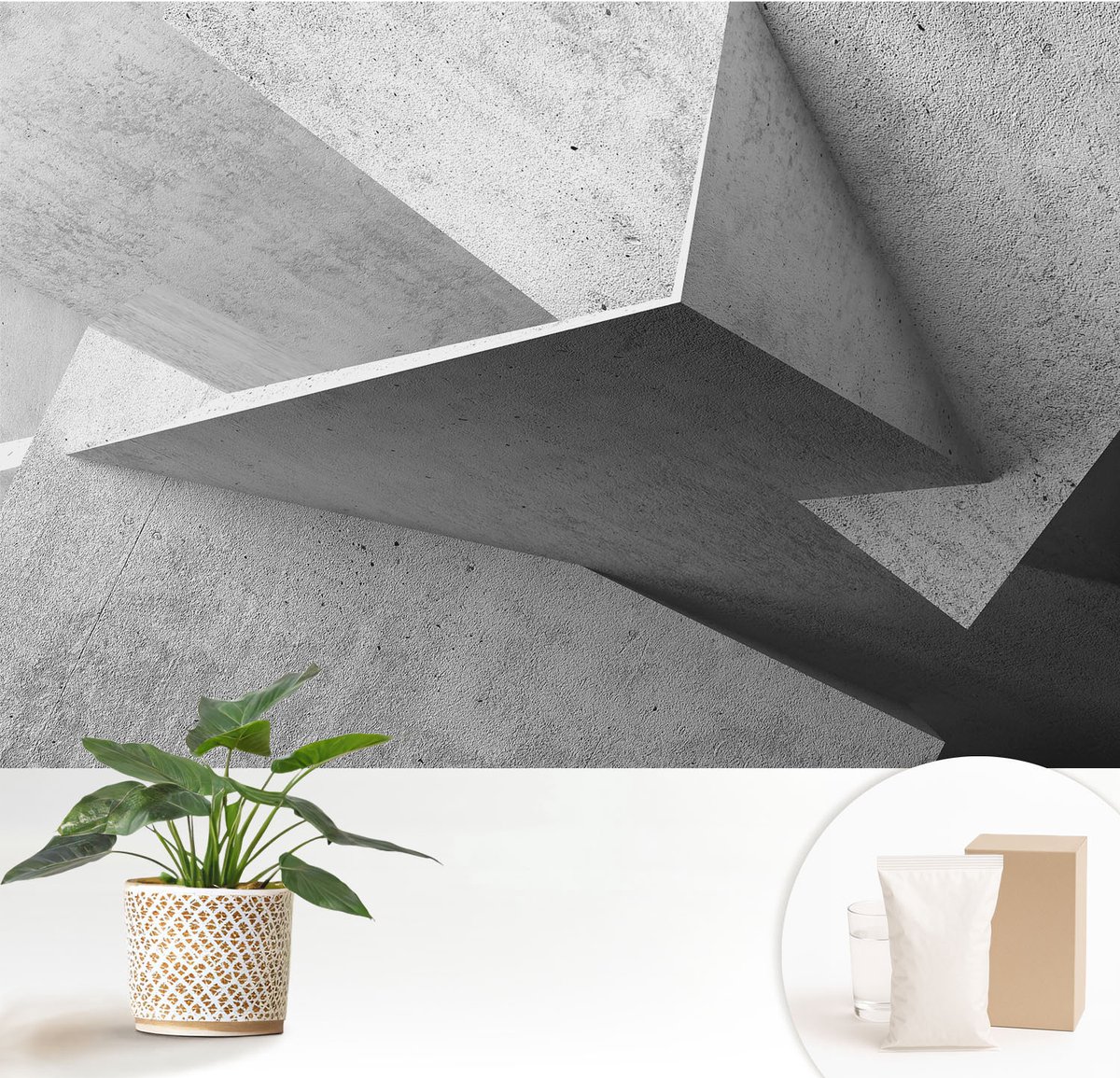 Wallfluent Fotobehang - Grijs Vliesbehang - 152x104 cm - Geometrische Structuren Muurschildering - Gang behang Architectuur - Fotobehang Vlies - Gang behang