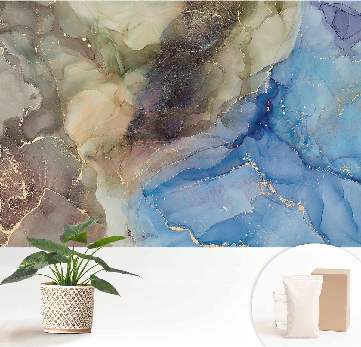 Wallfluent Fotobehang - Bruin Vliesbehang - 152x104 cm - Kleurrijk Abstract Muurschildering - Gang behang Deel - Fotobehang Vlies - Slaapkamer behang