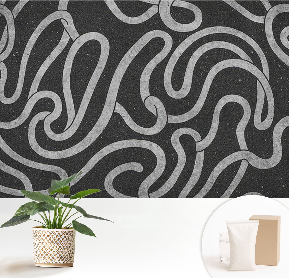 Wallfluent Fotobehang - Zwart Vliesbehang - 152x104 cm - Gedraaide Vormen Muurschildering - Gang behang Texturen - Fotobehang Vlies - Slaapkamer behang