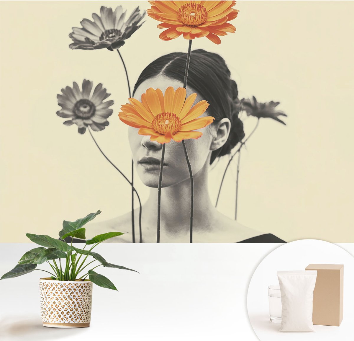 Wallfluent Fotobehang - Wit Vliesbehang - 152x104 cm - Surrealistische Visie Muurschildering - Gang behang Mensen - Fotobehang Vlies - Slaapkamer behang
