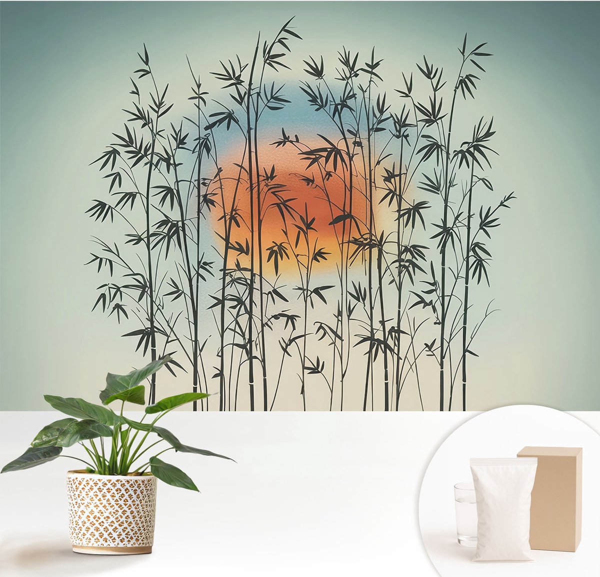 Wallfluent Fotobehang - Blauw Vliesbehang - 152x104 cm - Harmonieus Westen Muurschildering - Gang behang Bloemen En Planten - Fotobehang Vlies - Gang behang