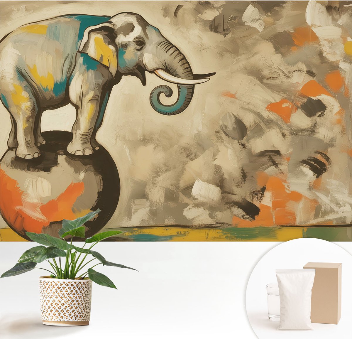 Wallfluent Fotobehang - Grijs Vliesbehang - 152x104 cm - Abstracte Olifant Muurschildering - Gang behang Deel - Fotobehang Vlies - Gang behang