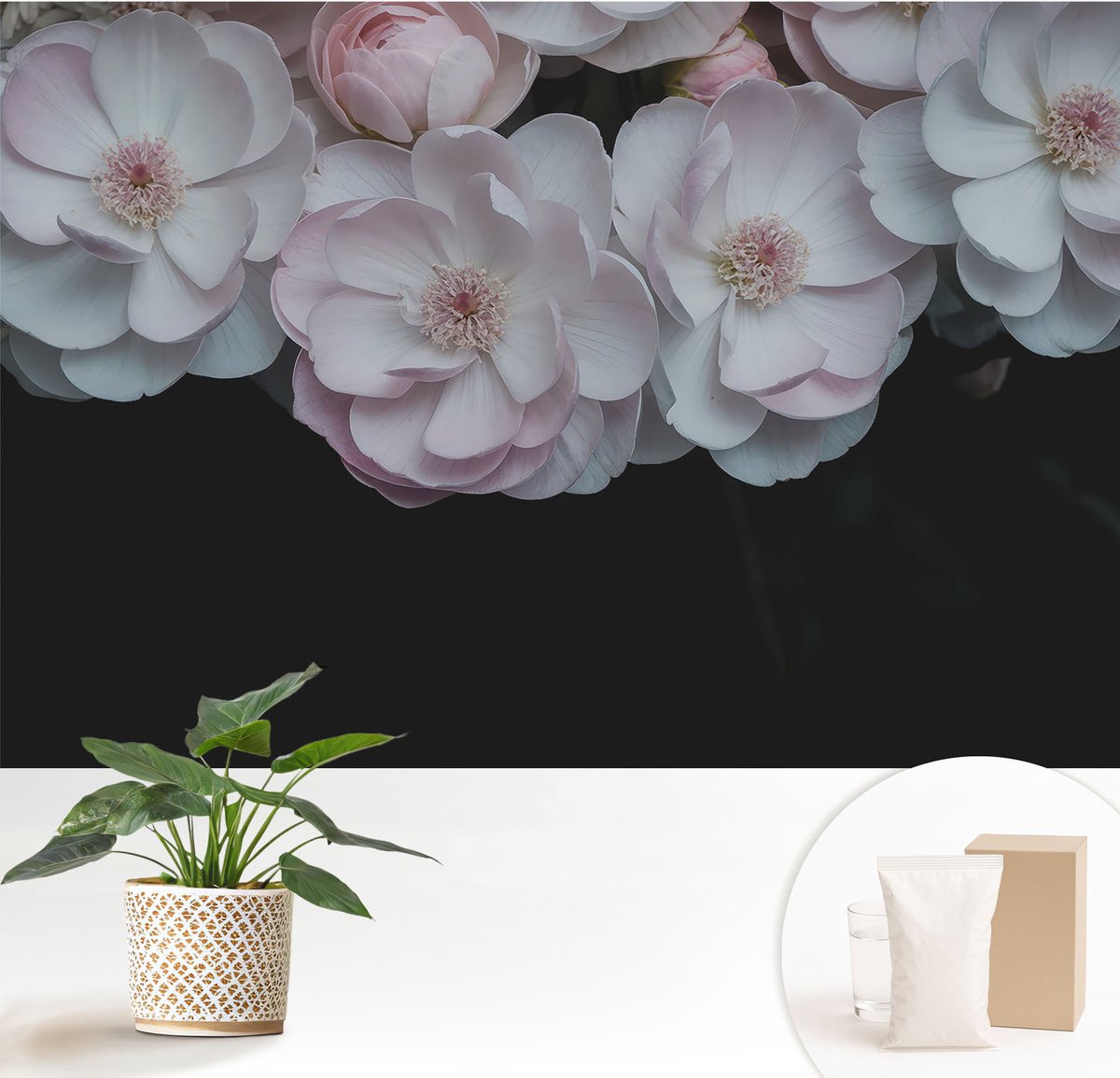 Wallfluent Fotobehang - Wit Vliesbehang - 152x104 cm - Een Delicaat Boeket Fotobehang Vlies - Woonkamer behang Bloemen En Planten - Muurschildering - Woonkamer behang