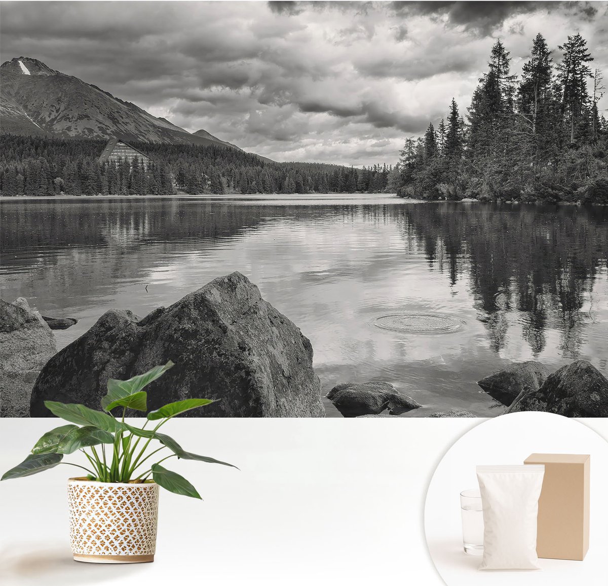 Wallfluent Fotobehang - Zwart-Wit Vliesbehang - 152x104 cm - Bergpanorama Muurschildering - Gang behang Landschappen - Fotobehang Vlies - Gang behang