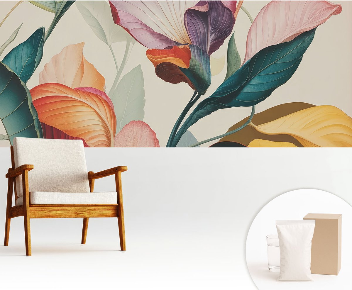 Wallfluent Fotobehang - Groente Vliesbehang - 250x104 cm - Kleurrijke Bloemen Muurschildering - Slaapkamer behang Bloemen En Planten - Fotobehang Vlies - Slaapkamer behang