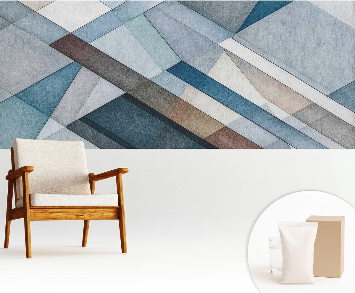 Wallfluent Fotobehang - Blauw Vliesbehang - 250x104 cm - Abstracte Geometrie Fotobehang Vlies - Hal behang Geometrie - Muurschildering - Hal behang
