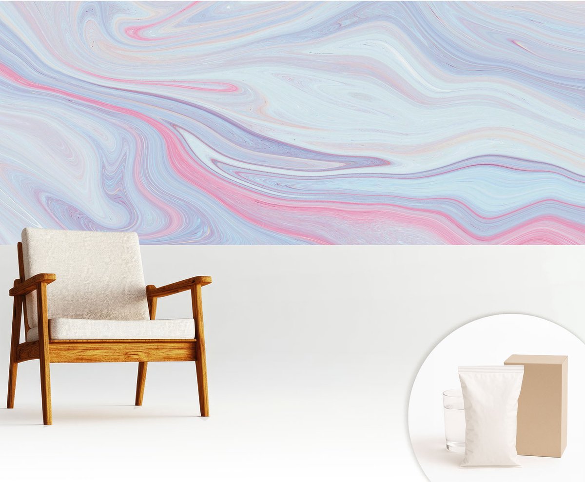 Wallfluent Fotobehang - Blauw Vliesbehang - 250x104 cm - Pastelkleurige Werveling Muurschildering - Slaapkamer behang Abstractie - Fotobehang Vlies - Slaapkamer behang
