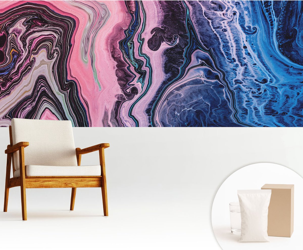 Wallfluent Fotobehang - Roze Vliesbehang - 250x104 cm - Kleurrijke Wervelingen Fotobehang Vlies - Hal behang Abstractie - Muurschildering - Woonkamer behang