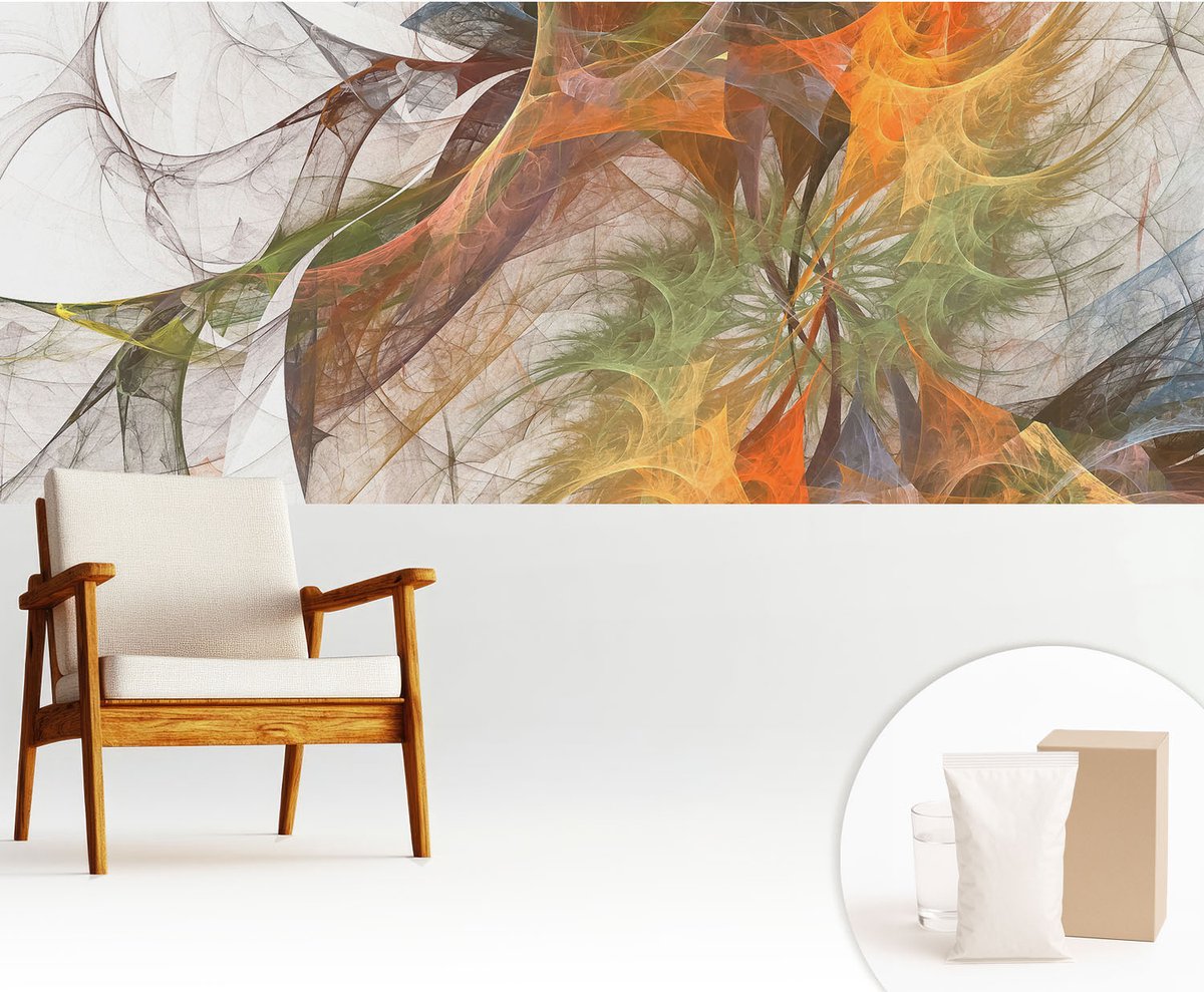 Wallfluent Fotobehang - Oranje Vliesbehang - 250x104 cm - Abstracte Caleidoscoop Muurschildering - Gang behang Deel - Fotobehang Vlies - Slaapkamer behang