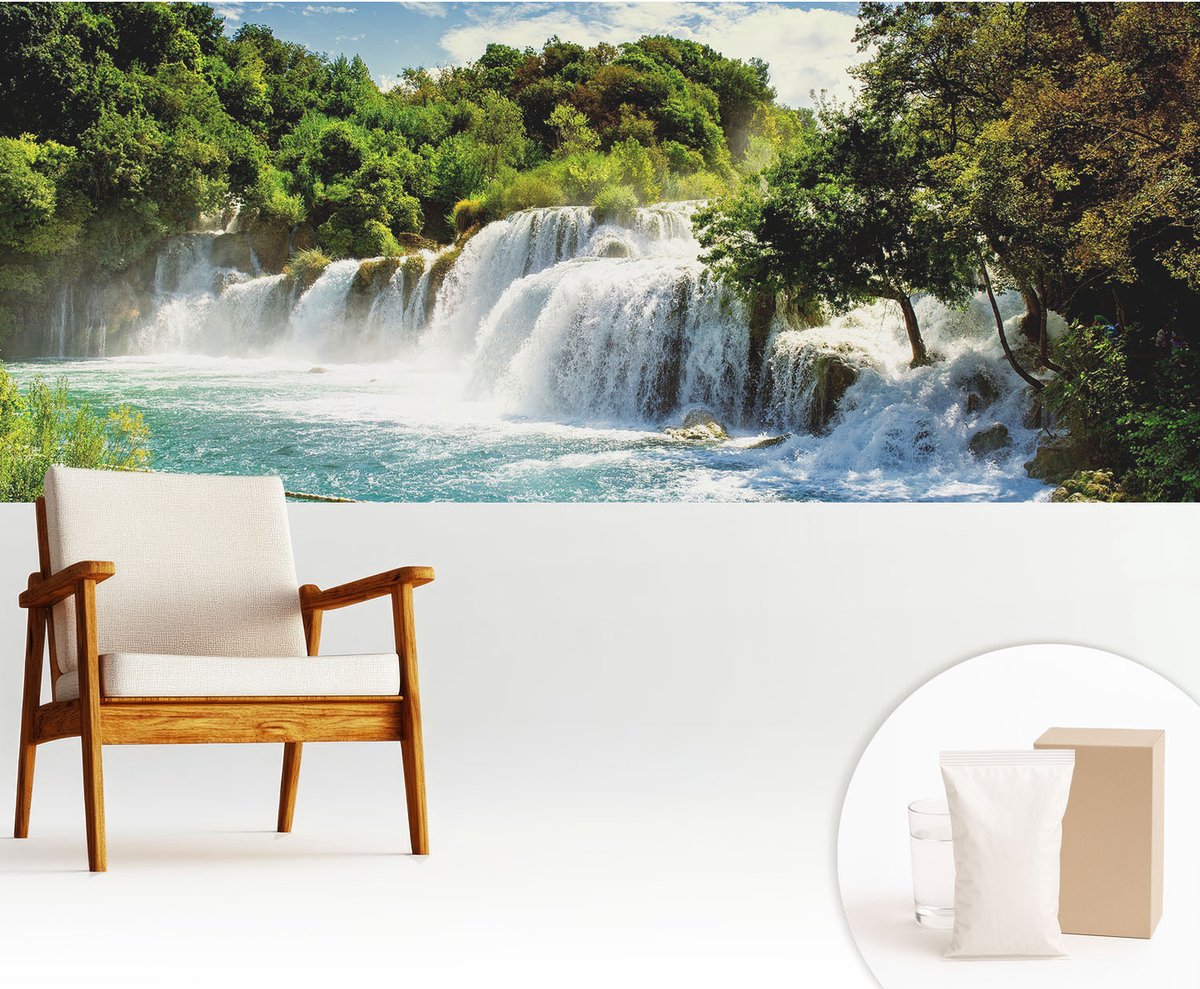 Wallfluent Fotobehang - Groente Vliesbehang - 250x104 cm - Een Prachtige Waterval Fotobehang Vlies - Hal behang Landschappen - Muurschildering - Woonkamer behang
