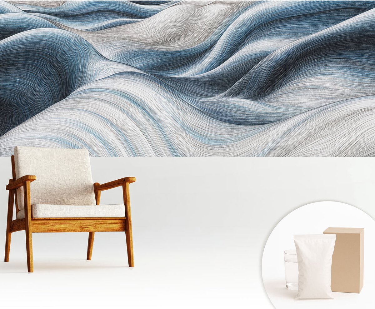 Wallfluent Fotobehang - Wit Vliesbehang - 250x104 cm - Zachte Golven Muurschildering - Gang behang Abstractie - Fotobehang Vlies - Gang behang