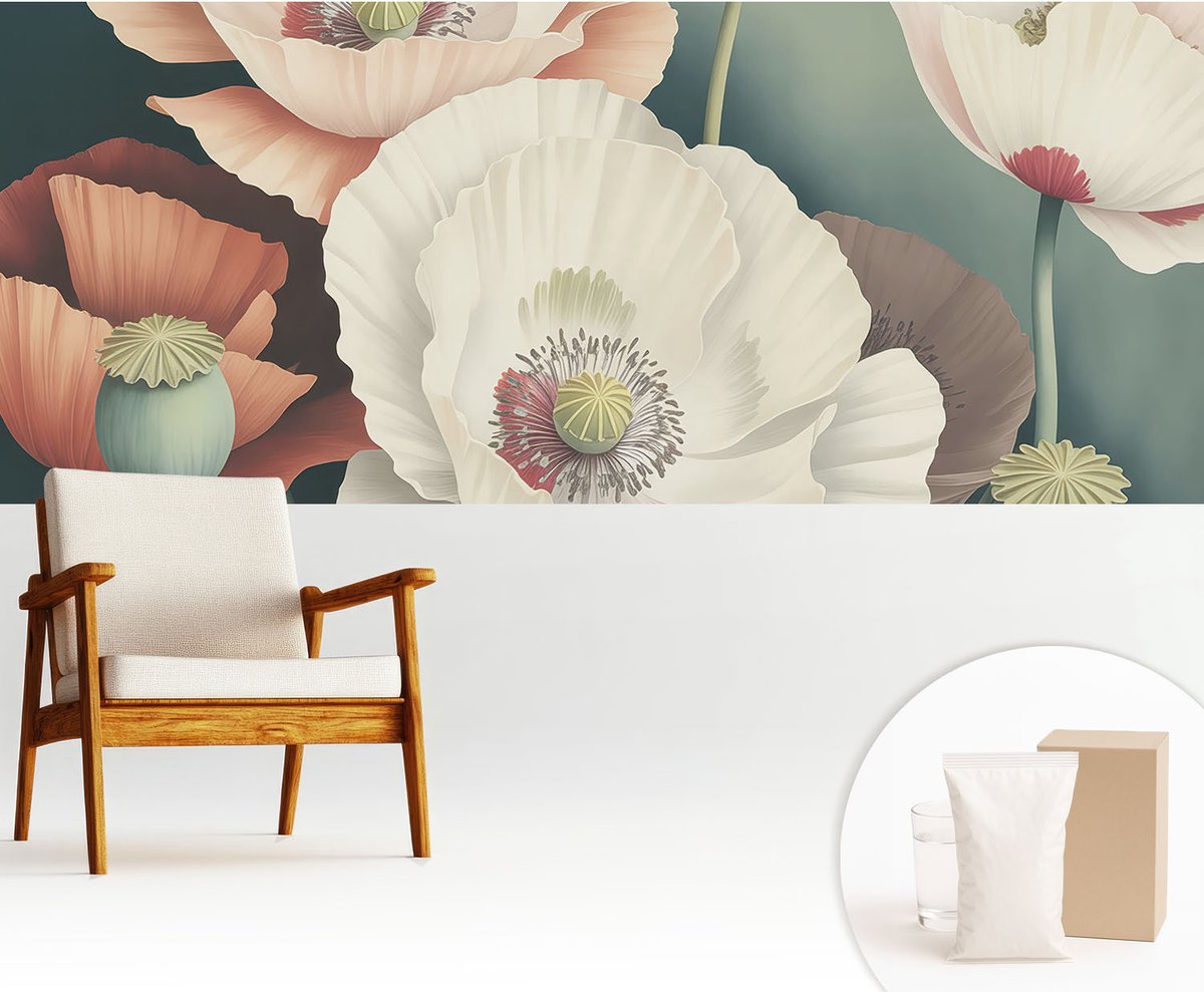 Wallfluent Fotobehang - Wit Vliesbehang - 250x104 cm - Bloemenpracht Muurschildering - Slaapkamer behang Bloemen En Planten - Fotobehang Vlies - Slaapkamer behang
