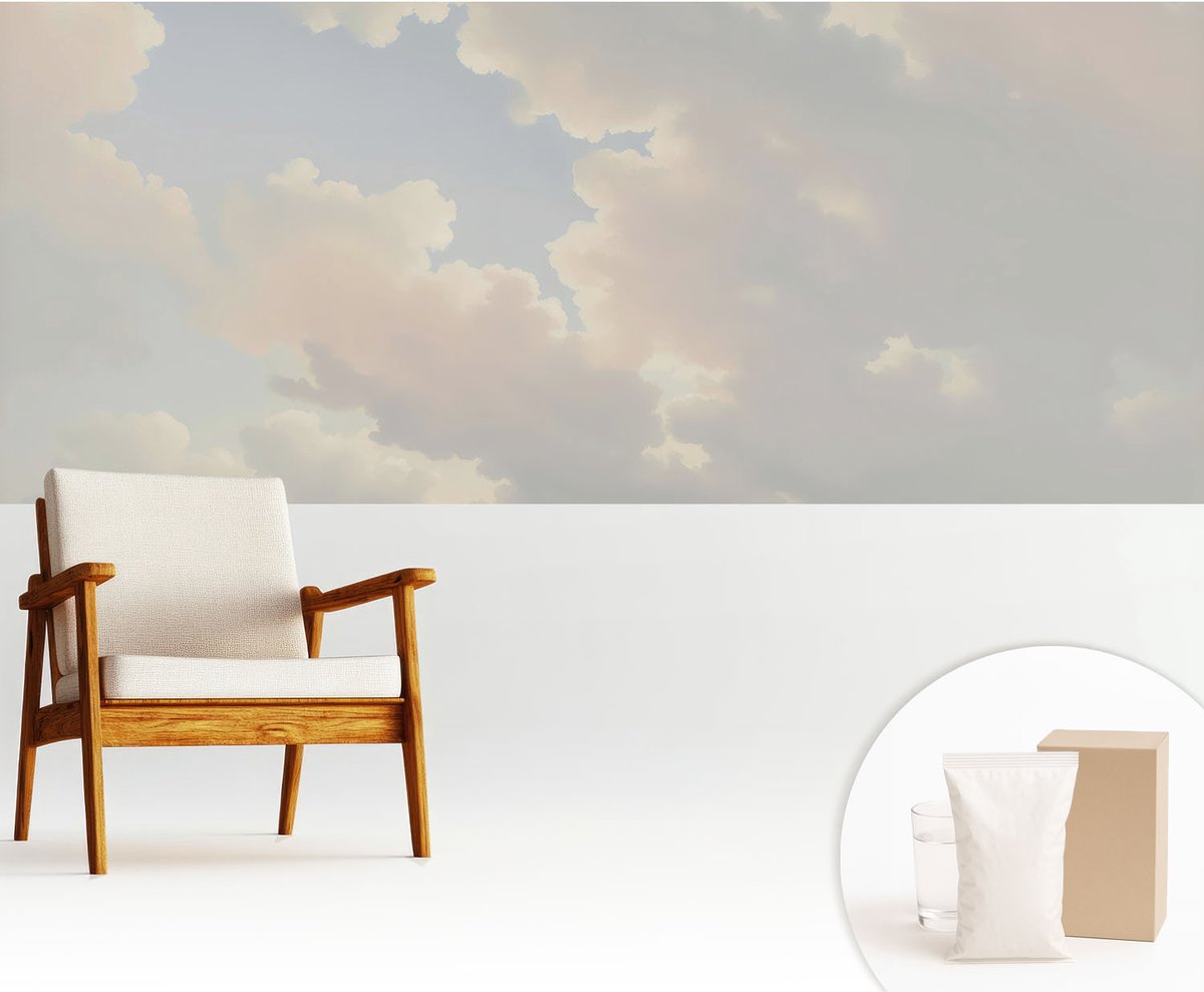 Wallfluent Fotobehang - Wit Vliesbehang - 250x104 cm - Pastelkleurige Hemel Fotobehang Vlies - Hal behang Landschappen - Muurschildering - Woonkamer behang