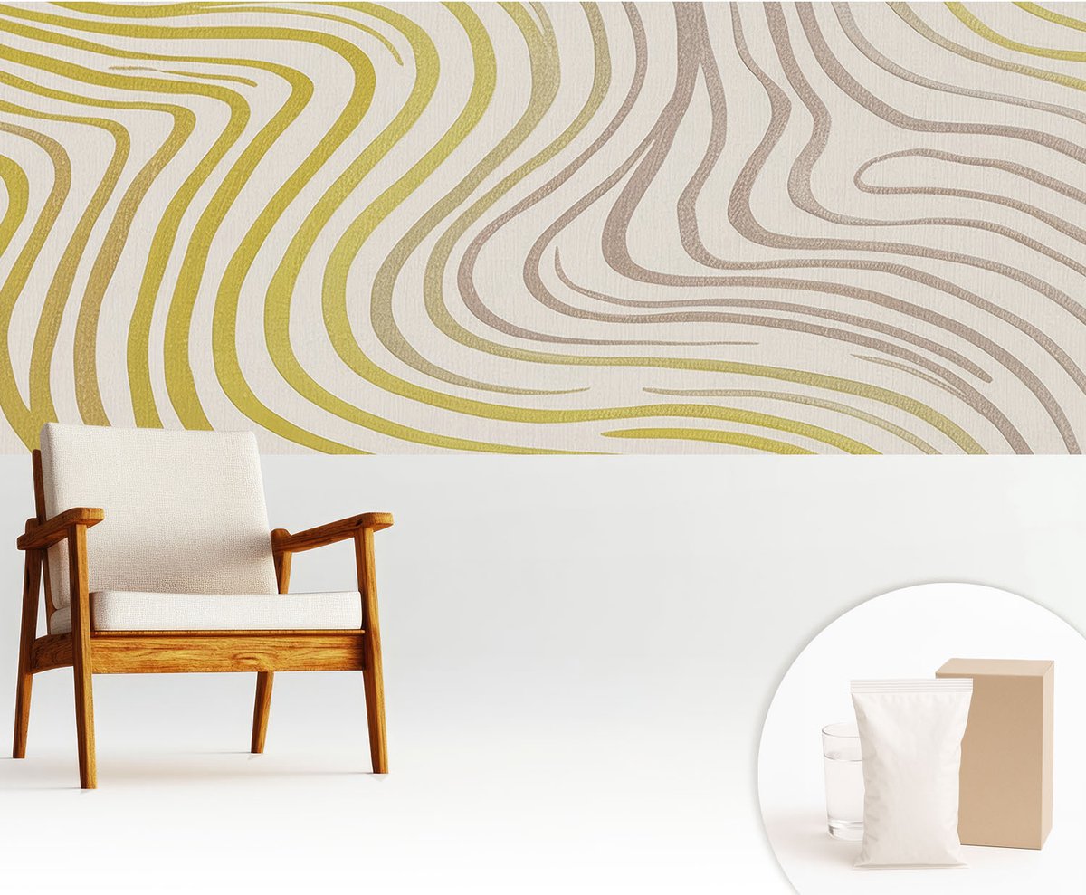 Wallfluent Fotobehang - Geel Vliesbehang - 250x104 cm - Vloeibare Elegantie Muurschildering - Gang behang Achtergronden En Patronen - Fotobehang Vlies - Slaapkamer behang