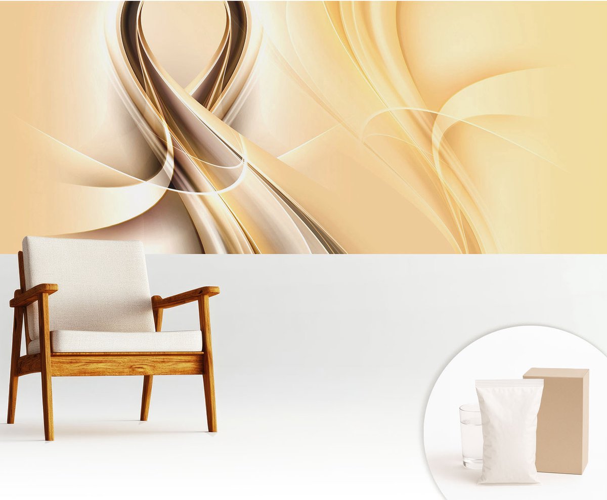 Wallfluent Fotobehang - Beige Vliesbehang - 250x104 cm - Golvende Lijnen Fotobehang Vlies - Hal behang Abstractie - Muurschildering - Woonkamer behang