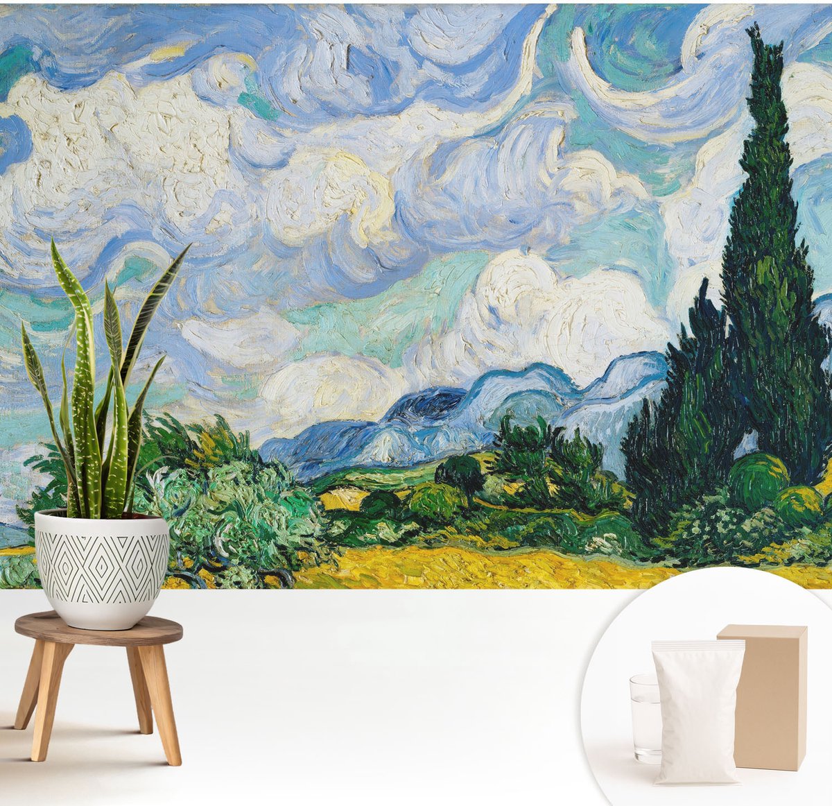 Wallfluent Fotobehang - Blauw Vliesbehang - 208x146 cm - Expressieve Wolken Muurschildering - Gang behang Deel - Fotobehang Vlies - Slaapkamer behang