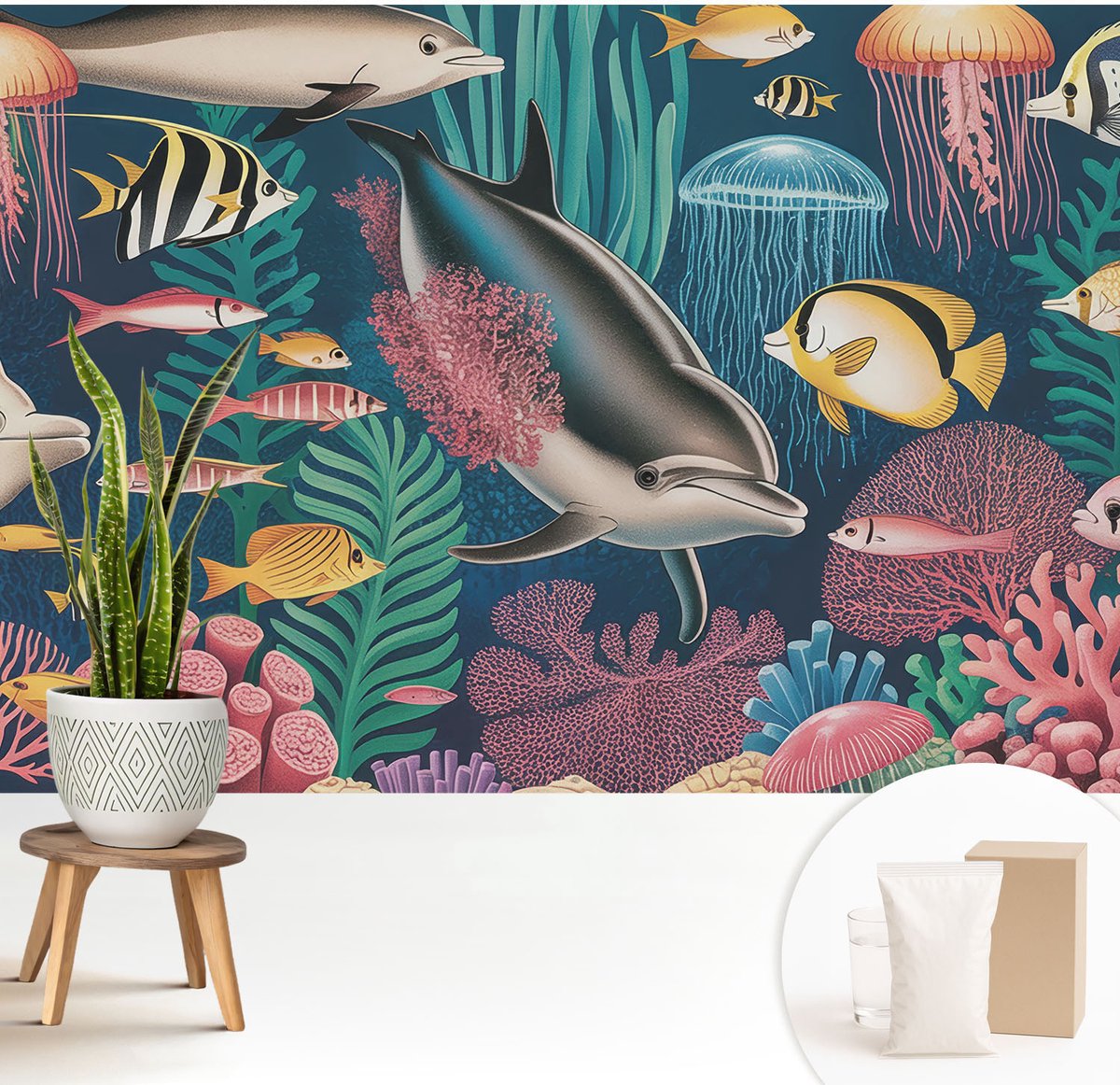 Wallfluent Fotobehang - Marine Vliesbehang - 208x146 cm - Onderwaterfauna Muurschildering - Slaapkamer behang Dieren - Fotobehang Vlies - Slaapkamer behang