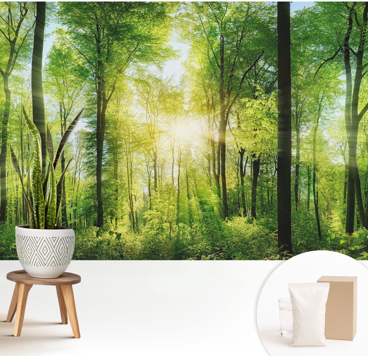 Wallfluent Fotobehang - Groente Vliesbehang - 208x146 cm - Bosharmonie Fotobehang Vlies - Woonkamer behang Landschappen - Muurschildering - Woonkamer behang