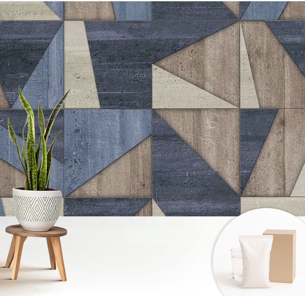 Wallfluent Fotobehang - Blauw Vliesbehang - 208x146 cm - Geometrische Patronen Muurschildering - Slaapkamer behang Geometrie - Fotobehang Vlies - Gang behang
