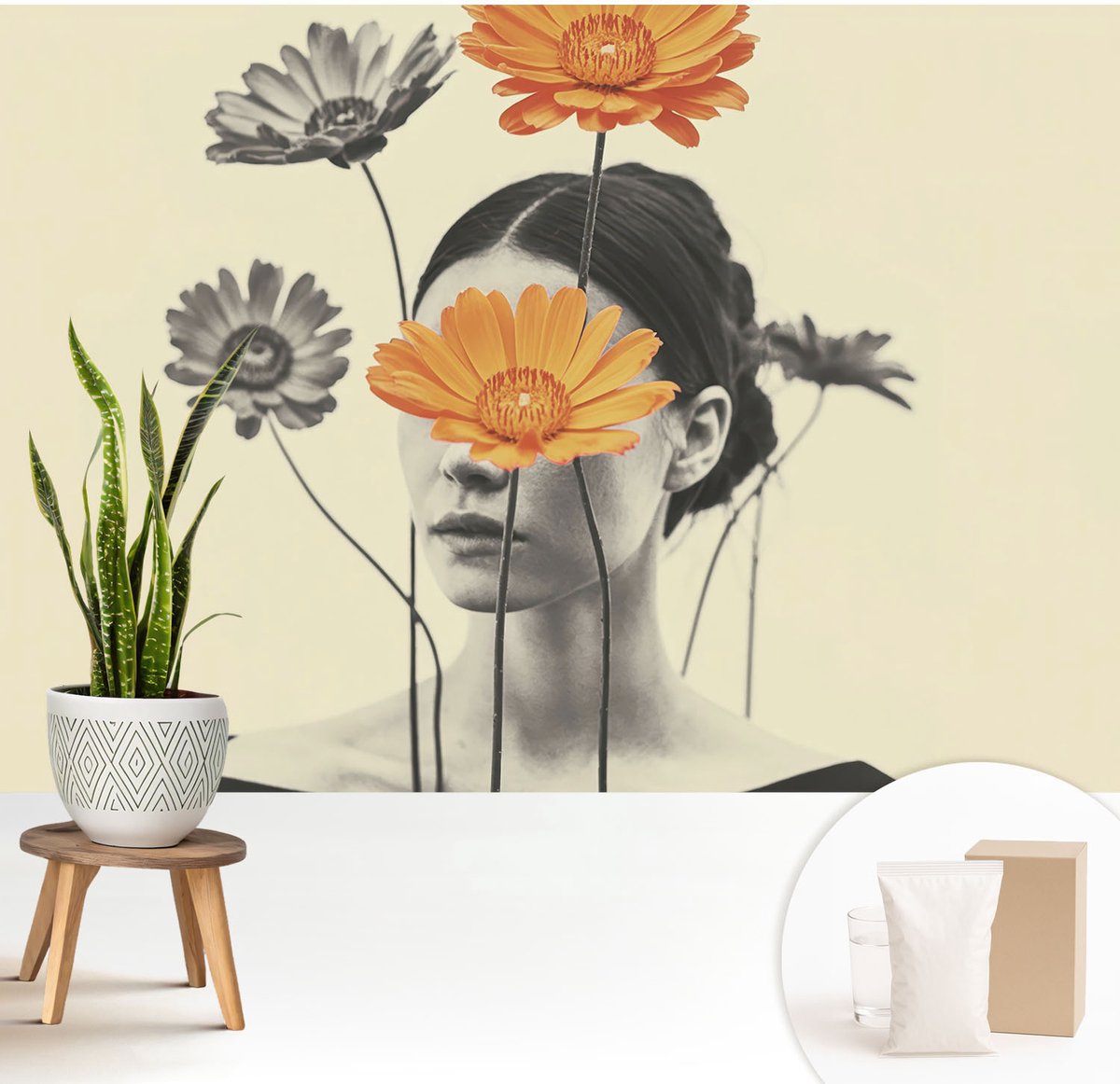 Wallfluent Fotobehang - Wit Vliesbehang - 208x146 cm - Surrealistische Visie Muurschildering - Gang behang Mensen - Fotobehang Vlies - Slaapkamer behang