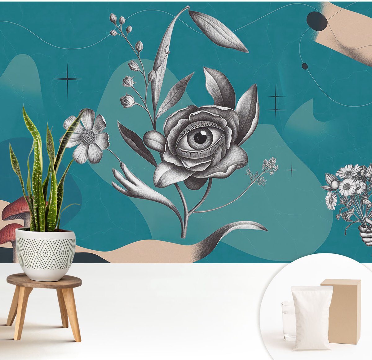 Wallfluent Fotobehang - Blauw Vliesbehang - 208x146 cm - Bloem Oog Muurschildering - Gang behang Deel - Fotobehang Vlies - Gang behang