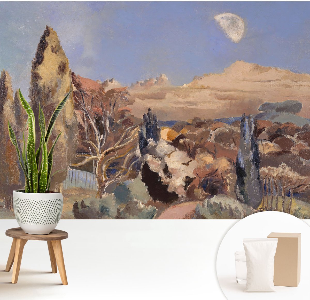 Wallfluent Fotobehang - Blauw Vliesbehang - 208x146 cm - Boslandschap Fotobehang Vlies - Hal behang Landschappen - Muurschildering - Hal behang