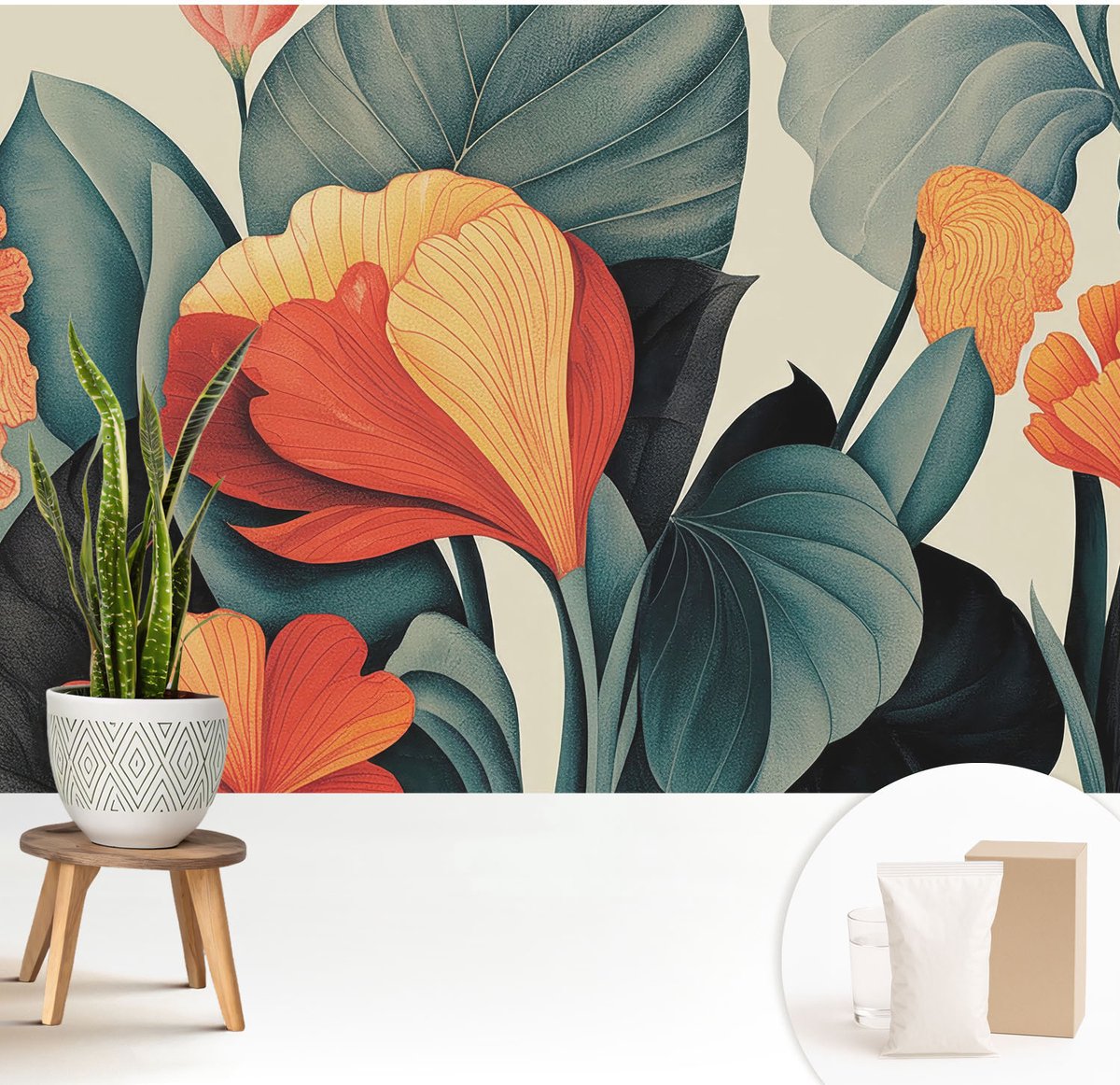 Wallfluent Fotobehang - Groente Vliesbehang - 208x146 cm - Kleurrijke Bloemen Muurschildering - Slaapkamer behang Bloemen En Planten - Fotobehang Vlies - Gang behang