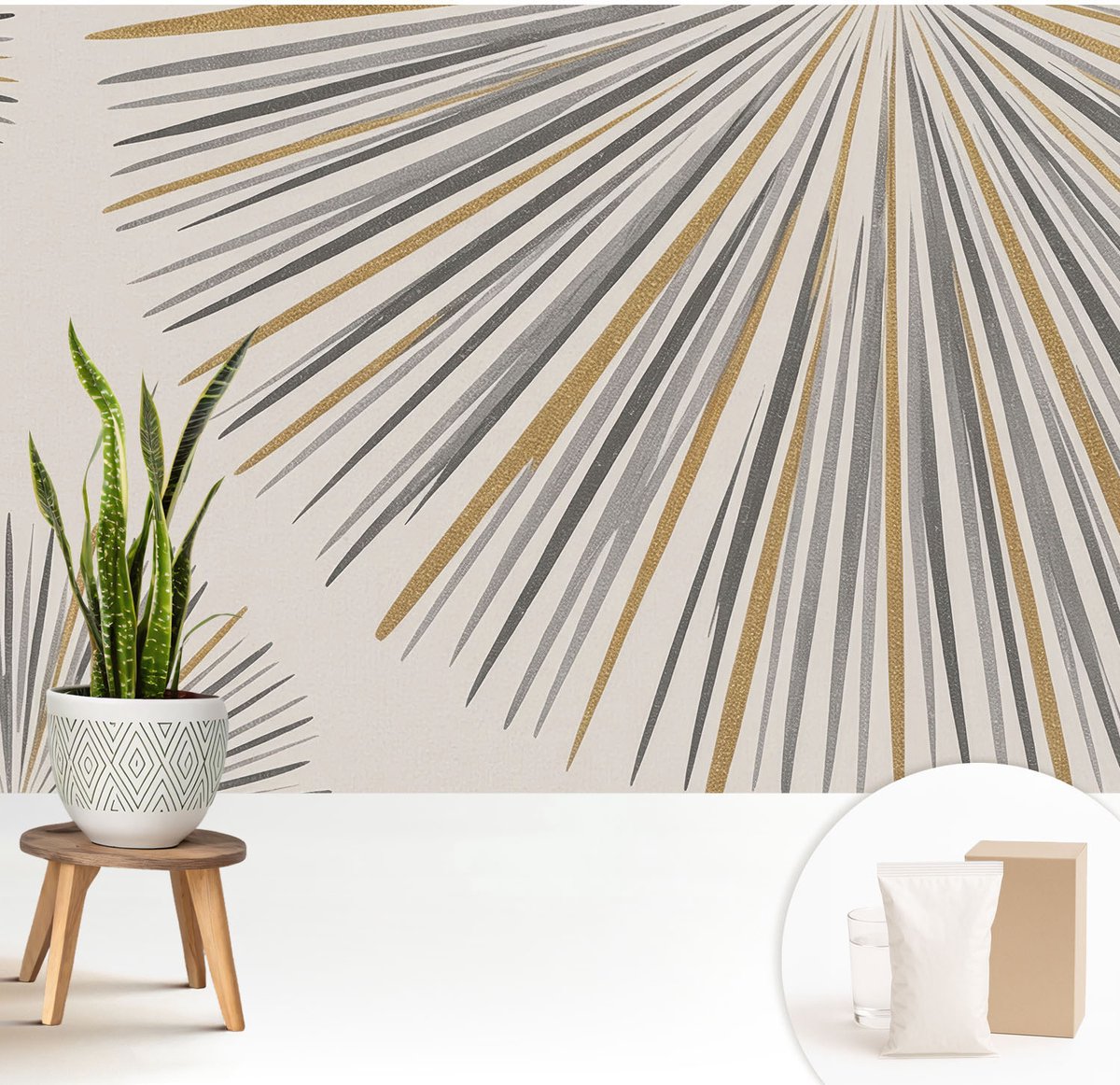 Wallfluent Fotobehang - Wit Vliesbehang - 208x146 cm - Geometrische Waaiers Fotobehang Vlies - Hal behang Achtergronden En Patronen - Muurschildering - Woonkamer behang