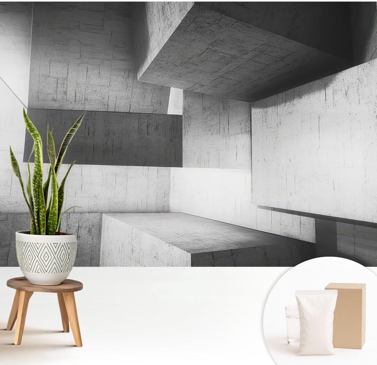 Wallfluent Fotobehang - Wit Vliesbehang - 208x146 cm - Geometrische Sculpturen Fotobehang Vlies - Woonkamer behang Architectuur - Muurschildering - Hal behang