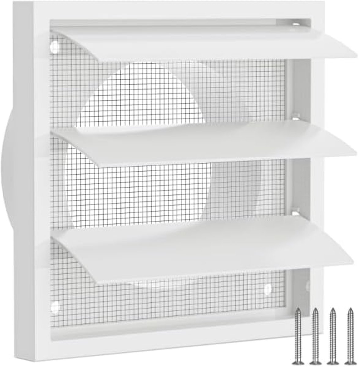 Ventilatierooster 100 mm - kunststof met 3 vierkante kleppen - beweegbare lamellen - insectenbescherming - ShopVlot