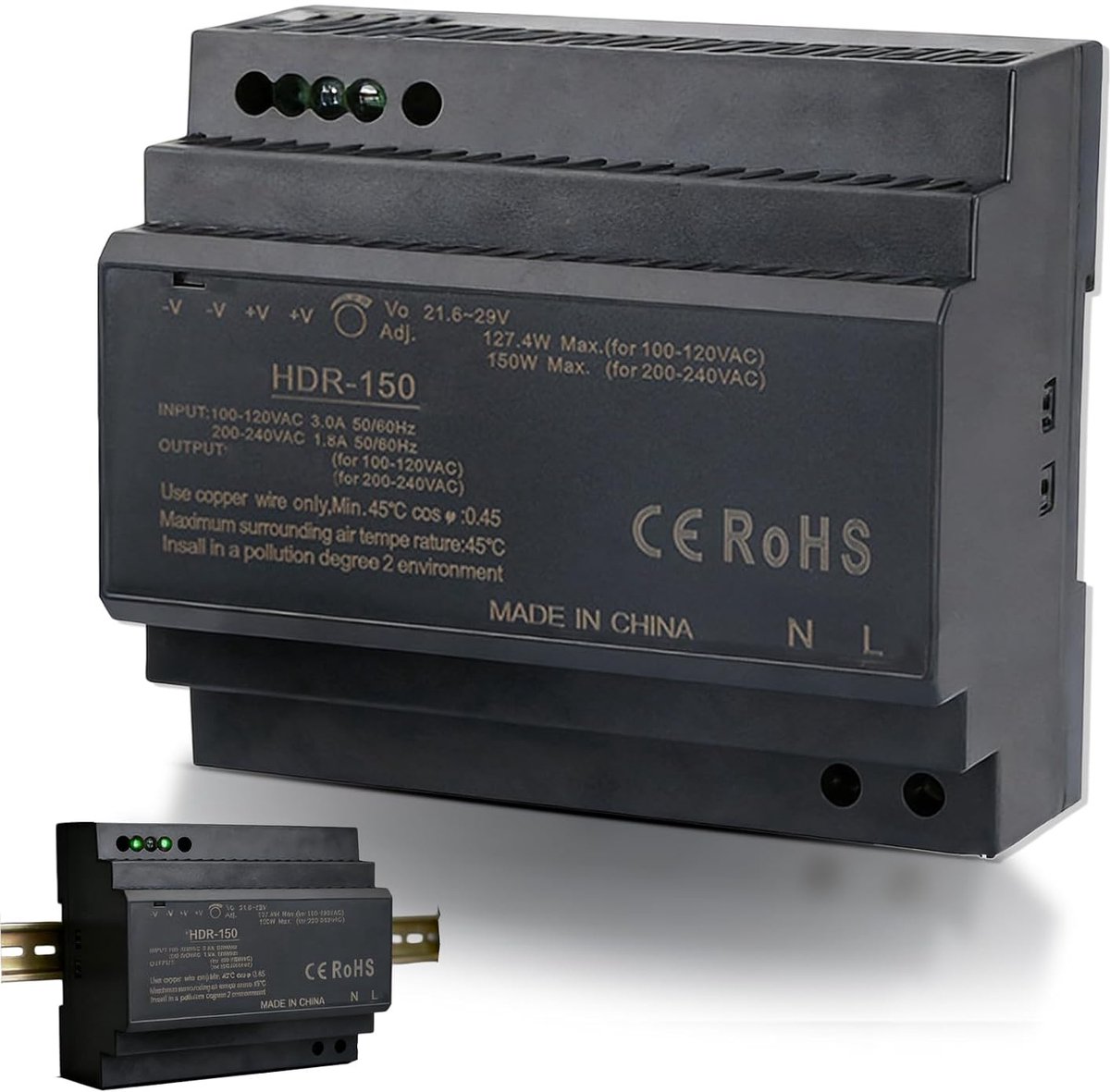 DIN-railvoeding, HDR-150-12, 150 W, 12 V, 12,5 A, transformator voor industriële automatiseringssystemen - ShopVlot