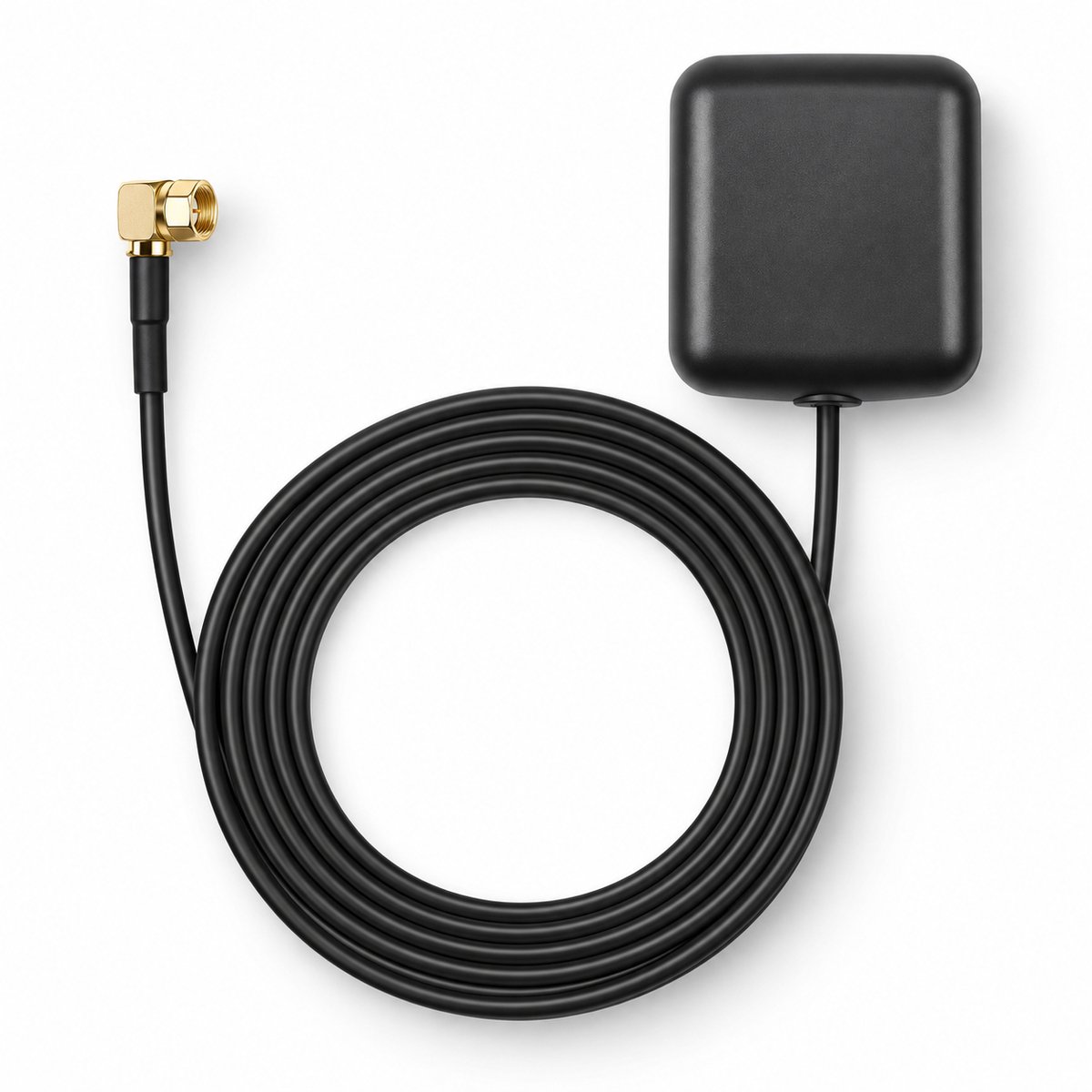 Boscer GPS Antenne - Geschikt voor Android Autoradio & Navigatie - SMA Aansluiting Haaks (90°) - Actieve GPS Ontvanger 28dB - 1,7 Meter Kabel - Zelfklevend - Zwart