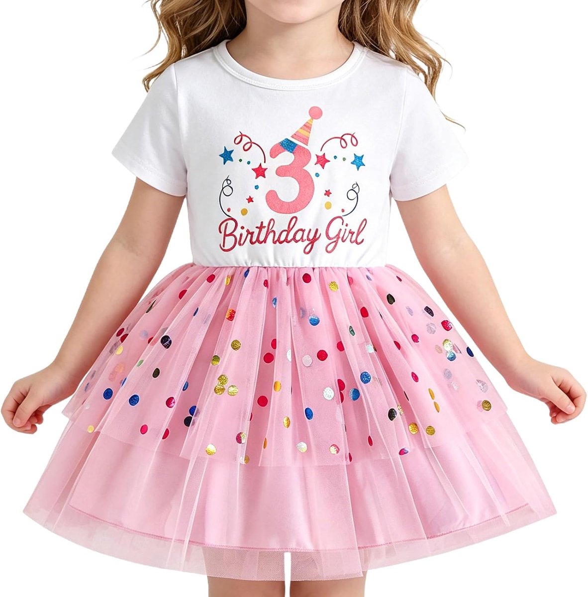 Baby girl birthday outfit: birthday party dress with polka dot tulle tutu skirt - ShopVlot