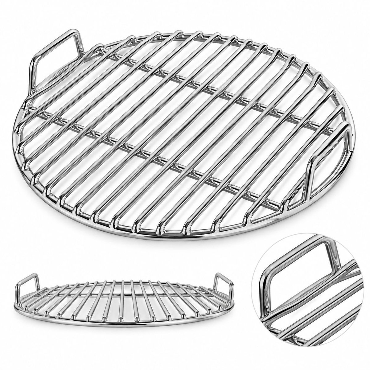 VHV - Roestvrij stalen bbq rooster ø - Duurzaam en hittebestendig - 35 cm - Zilver - Bovenrooster - Bbq rooster rond - Buitengrill - tijdens het koken