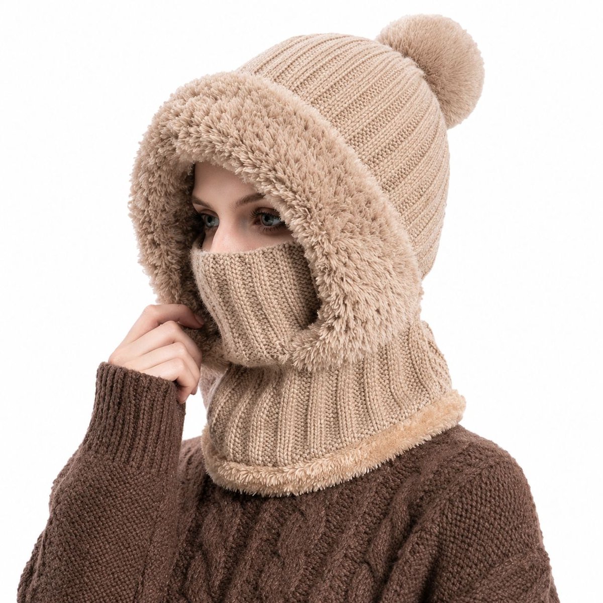 VHV - 3-in-1 muts - Winddichte wintermuts - Vrouwen bruin - Elastische pasvorm voor skiën - voor skiën en wandelen