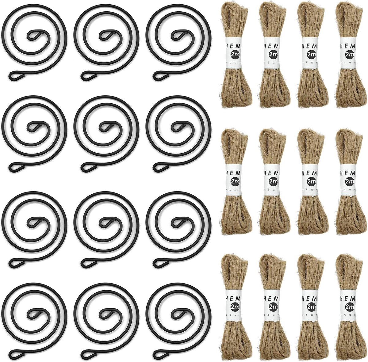 12 stuks hangrek voor planten, lucht met jute garen, plantenstandaard van metaal, om op te hangen, voor binnen, decoratie voor tuin, balkon, plafond (A)